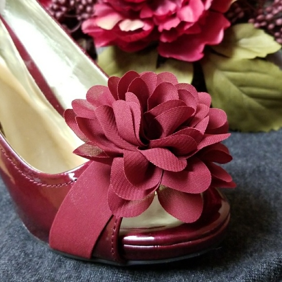 burgundy floral heels